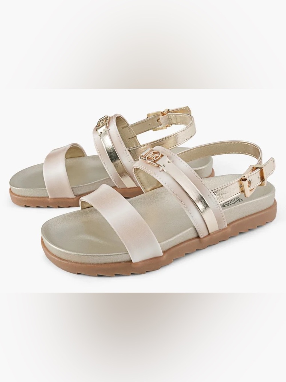 MICHAEL KORS Irene Big Kid Sandals Vanilla Chameleon/Pale Gold Size 3